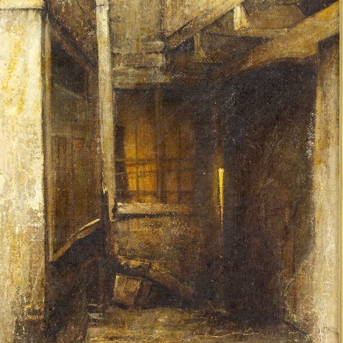 HARRY KLUGE COURTYARD ANTIQUE OIL PAINTING - ADDITIONAL PHOTO 6