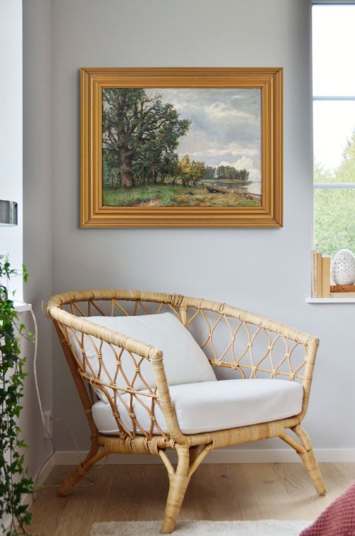 RUDOLF BISSEN AUTUMNAL LANDSCAPE WITH LAKE ANTIQUE OIL PAINTING - ADDITIONAL PHOTO 2