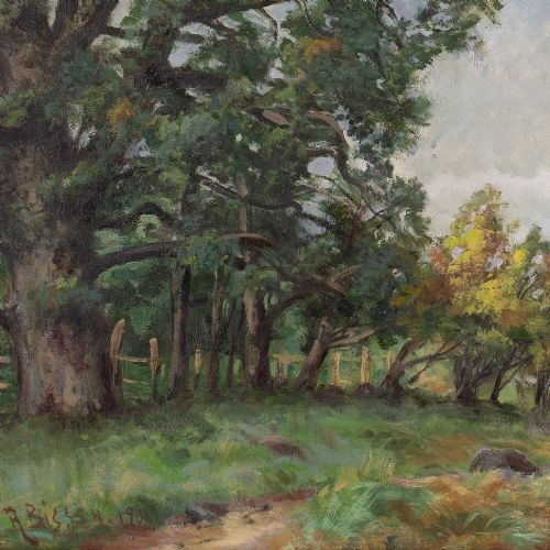 RUDOLF BISSEN AUTUMNAL LANDSCAPE WITH LAKE ANTIQUE OIL PAINTING - ADDITIONAL PHOTO 7