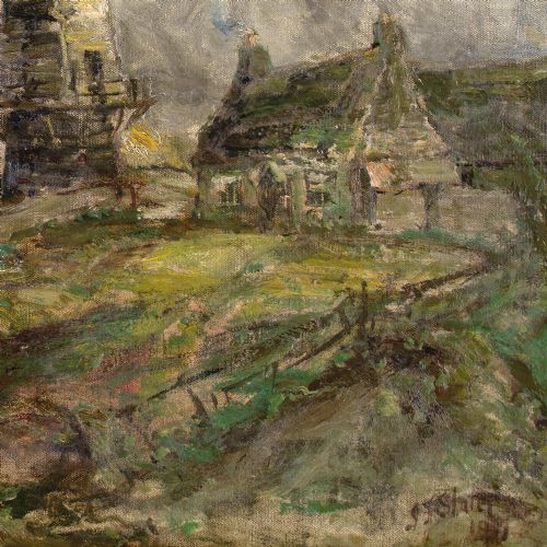 JOHN FALCONAR SLATER RIVER LANDSCAPE WITH COTTAGE WINDMILL ANTIQUE OIL PAINTING - ADDITIONAL PHOTO 7