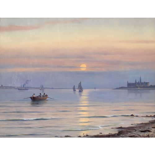 JOHAN NEUMANN SEASCAPE WITH A VIEW TO KRONBORG CASTLE OIL PAINTING - ADDITIONAL PHOTO 1