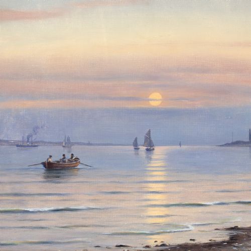 JOHAN NEUMANN SEASCAPE WITH A VIEW TO KRONBORG CASTLE OIL PAINTING - ADDITIONAL PHOTO 4