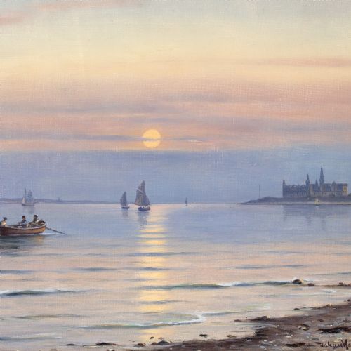 JOHAN NEUMANN SEASCAPE WITH A VIEW TO KRONBORG CASTLE OIL PAINTING - ADDITIONAL PHOTO 5