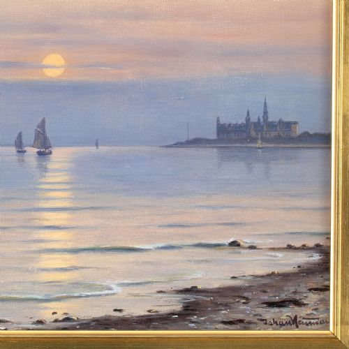 JOHAN NEUMANN SEASCAPE WITH A VIEW TO KRONBORG CASTLE OIL PAINTING - ADDITIONAL PHOTO 7
