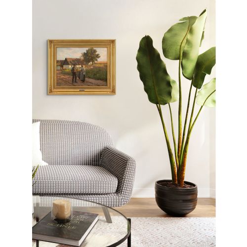 ERIK HENNINGSEN RURAL SCENE WITH FAMILY EVENING ANTIQUE OIL PAINTING - ADDITIONAL PHOTO 3
