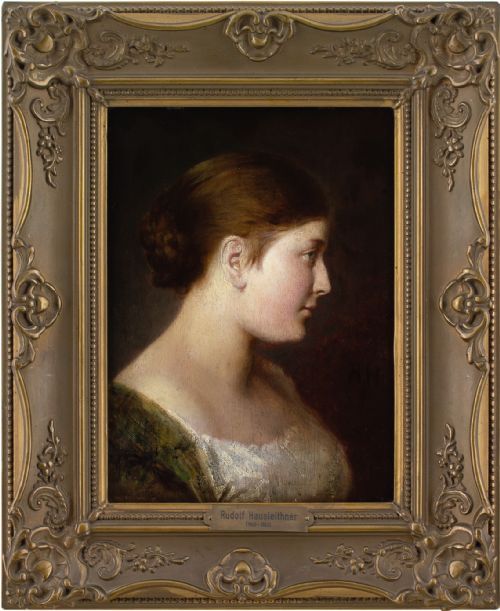 rudolf hausleithner portrait of a woman in profile antique oil painting - CATEGORY: ANTIQUE ART - DATED 1900