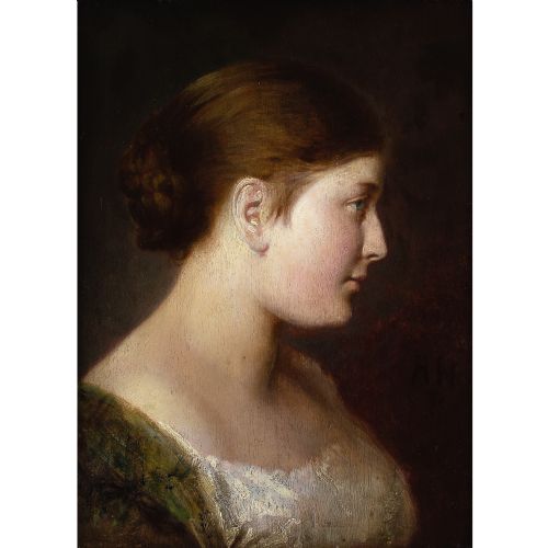 RUDOLF HAUSLEITHNER PORTRAIT OF A WOMAN IN PROFILE ANTIQUE OIL PAINTING - ADDITIONAL PHOTO 1