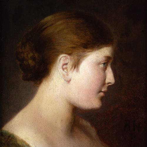 RUDOLF HAUSLEITHNER PORTRAIT OF A WOMAN IN PROFILE ANTIQUE OIL PAINTING - ADDITIONAL PHOTO 4