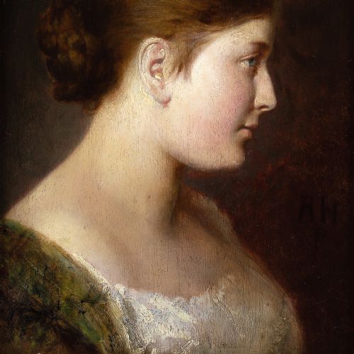 RUDOLF HAUSLEITHNER PORTRAIT OF A WOMAN IN PROFILE ANTIQUE OIL PAINTING - ADDITIONAL PHOTO 5