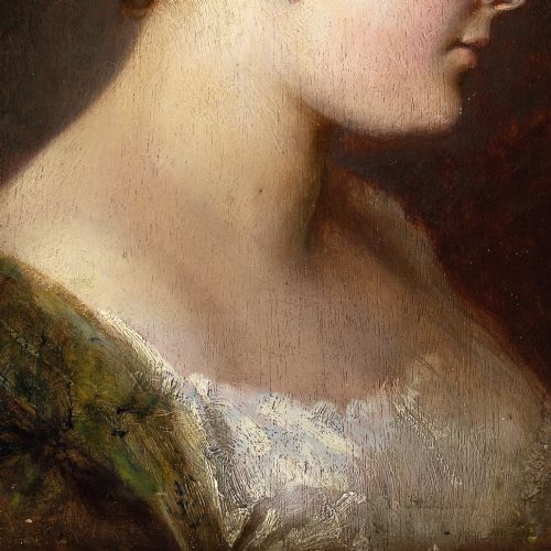 RUDOLF HAUSLEITHNER PORTRAIT OF A WOMAN IN PROFILE ANTIQUE OIL PAINTING - ADDITIONAL PHOTO 7