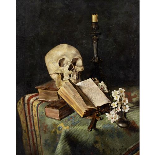 PAULA WILDHACK MEMENTO MORI ANTIQUE OIL PAINTING - ADDITIONAL PHOTO 1