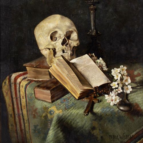 PAULA WILDHACK MEMENTO MORI ANTIQUE OIL PAINTING - ADDITIONAL PHOTO 4