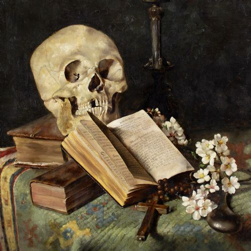 PAULA WILDHACK MEMENTO MORI ANTIQUE OIL PAINTING - ADDITIONAL PHOTO 6
