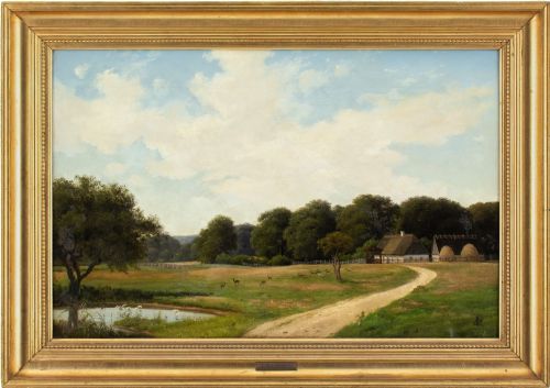 axel schovelin dyrehaven copenhagen antique oil painting - CATEGORY: ANTIQUE ART - DATED 1870