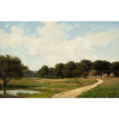 AXEL SCHOVELIN DYREHAVEN COPENHAGEN ANTIQUE OIL PAINTING - ADDITIONAL PHOTO 1