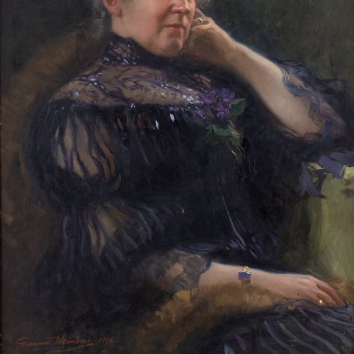 GUNNAR WEINBERG PORTRAIT OF A WOMAN ANTIQUE OIL PAINTING - ADDITIONAL PHOTO 5