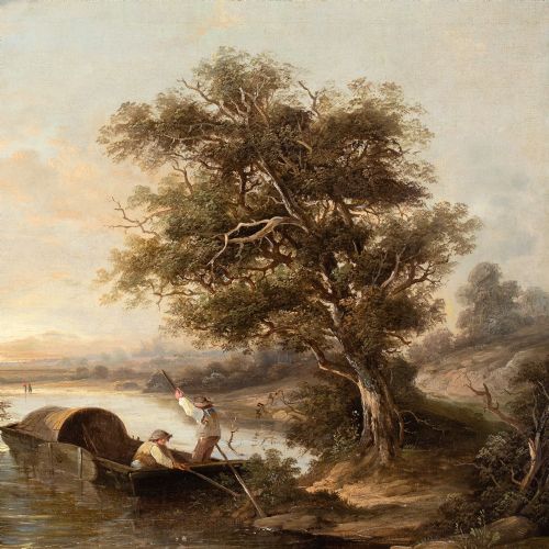 EDWARD WILLIAMS RIVER SCENE WITH PUNT WINDMILL ANTIQUE OIL PAINTING - ADDITIONAL PHOTO 5