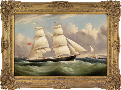 richard ball spencer the brig era off dover antique oil painting - CATEGORY: ANTIQUE ART - DATED 1850