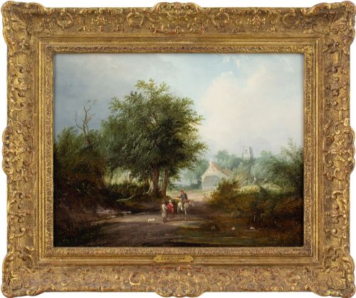 edward charles williams the traveller's halt antique oil painting - CATEGORY: ANTIQUE ART - DATED 1850