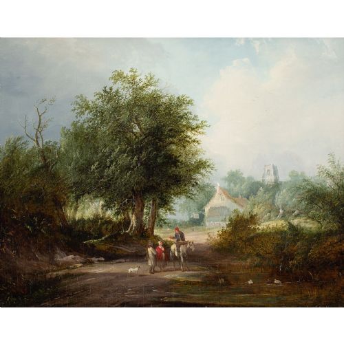 EDWARD CHARLES WILLIAMS THE TRAVELLER'S HALT ANTIQUE OIL PAINTING - ADDITIONAL PHOTO 1