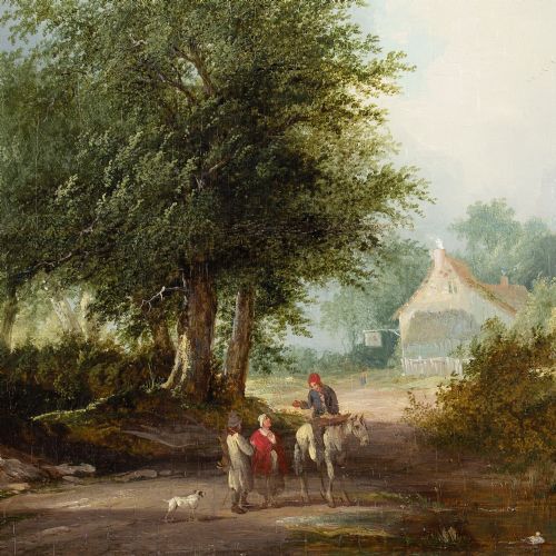 EDWARD CHARLES WILLIAMS THE TRAVELLER'S HALT ANTIQUE OIL PAINTING - ADDITIONAL PHOTO 4