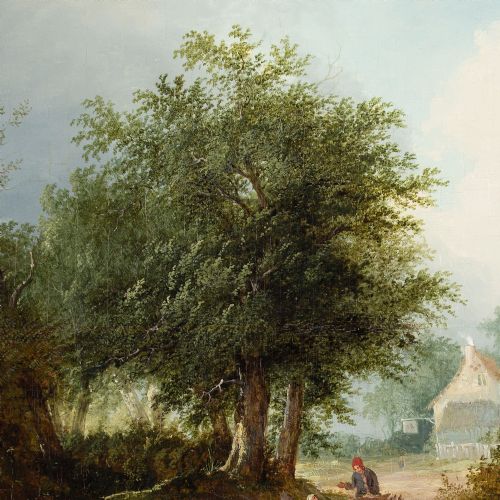 EDWARD CHARLES WILLIAMS THE TRAVELLER'S HALT ANTIQUE OIL PAINTING - ADDITIONAL PHOTO 5