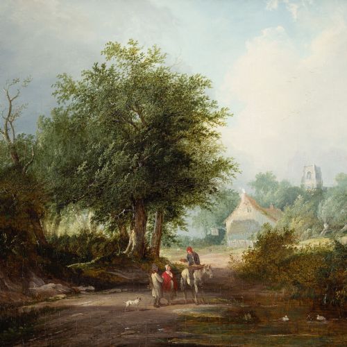 EDWARD CHARLES WILLIAMS THE TRAVELLER'S HALT ANTIQUE OIL PAINTING - ADDITIONAL PHOTO 7