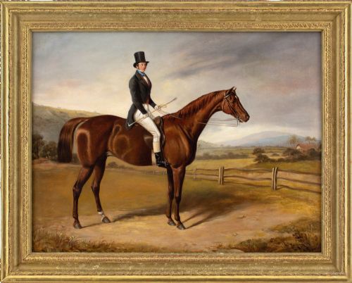 robert richard scanlan portrait of a gentleman on a bay hunter antique oil painting - CATEGORY: ANTIQUE ART - DATED 19TH CENTURY