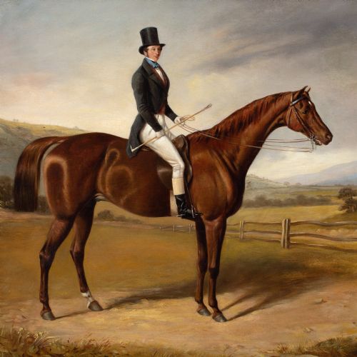 ROBERT RICHARD SCANLAN PORTRAIT OF A GENTLEMAN ON A BAY HUNTER ANTIQUE OIL PAINTING - ADDITIONAL PHOTO 4