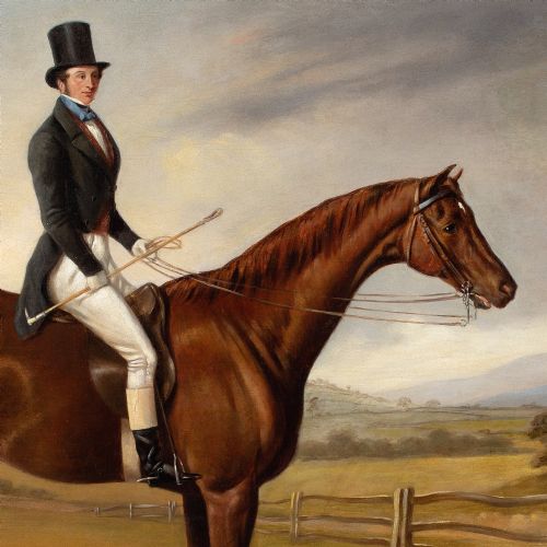 ROBERT RICHARD SCANLAN PORTRAIT OF A GENTLEMAN ON A BAY HUNTER ANTIQUE OIL PAINTING - ADDITIONAL PHOTO 6