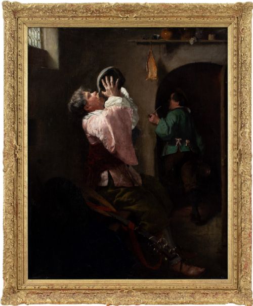 william john wainwright rws rba the drunkard antique oil painting - CATEGORY: ANTIQUE ART - DATED 1880