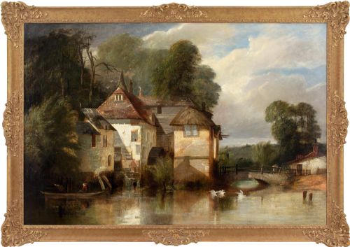 james baker pyne arundel mill antique oil painting - CATEGORY: ANTIQUE ART - DATED 1850