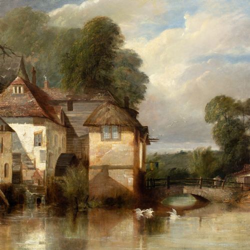 JAMES BAKER PYNE ARUNDEL MILL ANTIQUE OIL PAINTING - ADDITIONAL PHOTO 5
