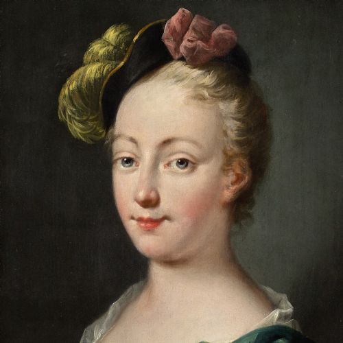 ANTOINE PENSE FOLLOWER PORTRAIT OF A YOUNG LADY WITH A FEATHERED CAP ANTIQUE OIL PAINTING - ADDITIONAL PHOTO 4