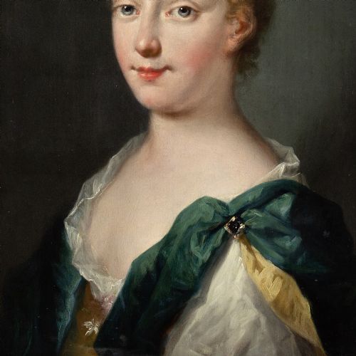 ANTOINE PENSE FOLLOWER PORTRAIT OF A YOUNG LADY WITH A FEATHERED CAP ANTIQUE OIL PAINTING - ADDITIONAL PHOTO 5