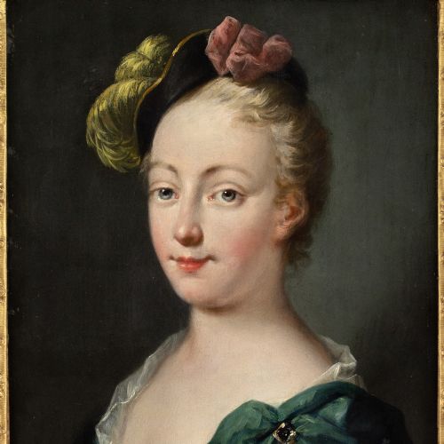 ANTOINE PENSE FOLLOWER PORTRAIT OF A YOUNG LADY WITH A FEATHERED CAP ANTIQUE OIL PAINTING - ADDITIONAL PHOTO 6