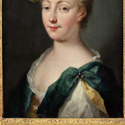 ANTOINE PENSE FOLLOWER PORTRAIT OF A YOUNG LADY WITH A FEATHERED CAP ANTIQUE OIL PAINTING - ADDITIONAL PHOTO 7