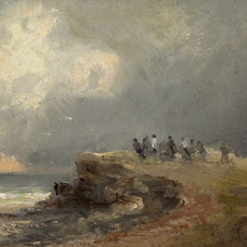 FREDERICK JOSEPH SANG COASTAL VIEW WITH STORM CLIFFTOP FIGURES - ADDITIONAL PHOTO 4