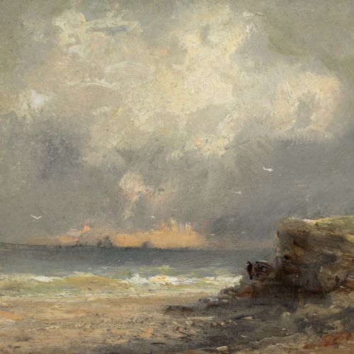 FREDERICK JOSEPH SANG COASTAL VIEW WITH STORM CLIFFTOP FIGURES - ADDITIONAL PHOTO 5