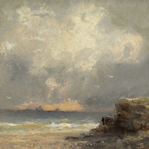 FREDERICK JOSEPH SANG COASTAL VIEW WITH STORM CLIFFTOP FIGURES - ADDITIONAL PHOTO 6
