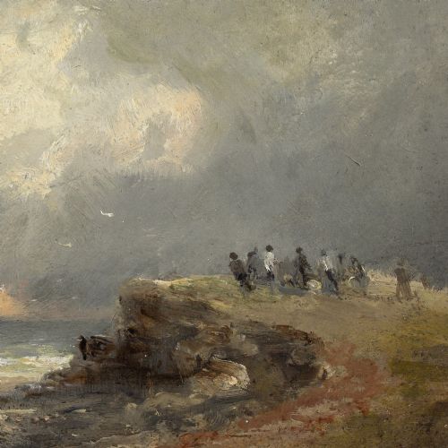 FREDERICK JOSEPH SANG COASTAL VIEW WITH STORM CLIFFTOP FIGURES - ADDITIONAL PHOTO 7