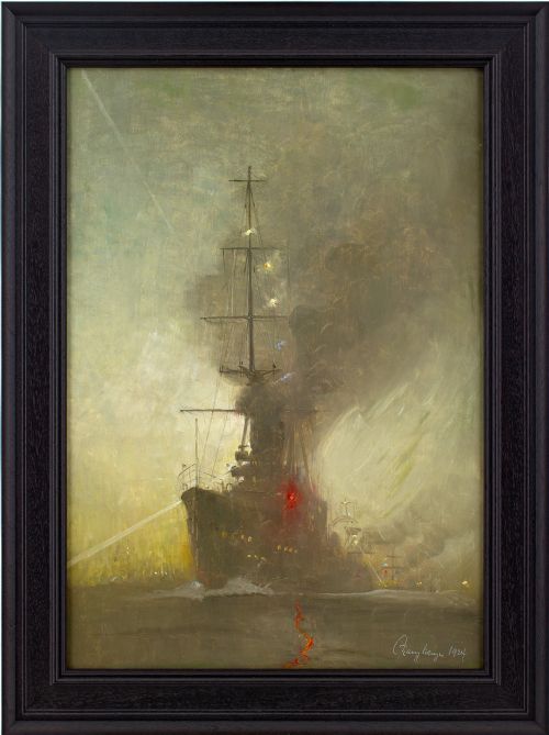 harry kluge the niels juel in fog antique oil painting - CATEGORY: ANTIQUE ART - DATED 1920