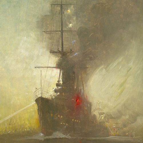 HARRY KLUGE THE NIELS JUEL IN FOG ANTIQUE OIL PAINTING - ADDITIONAL PHOTO 6