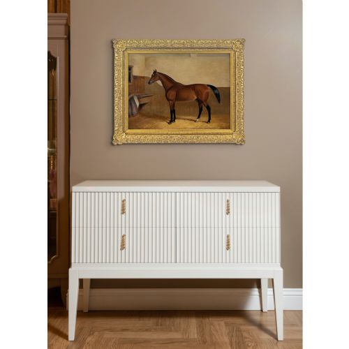 19THCENTURY ENGLISH SCHOOL PORTRAIT OF LAUGHING STOCK A BAY RACEHORSE ANTIQUE OIL PAINTING - ADDITIONAL PHOTO 3