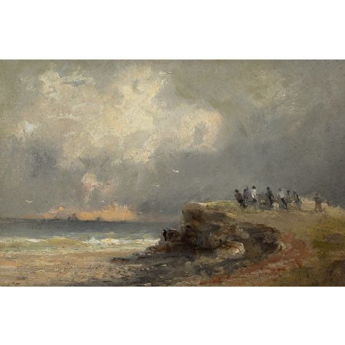 FREDERICK JOSEPH SANG COASTAL VIEW WITH STORM CLIFFTOP FIGURES - ADDITIONAL PHOTO 1