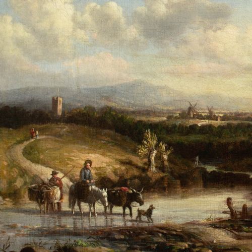 19THCENTURY ENGLISH SCHOOL LANDSCAPE WITH CATTLE CROSSING A FORD - ADDITIONAL PHOTO 4
