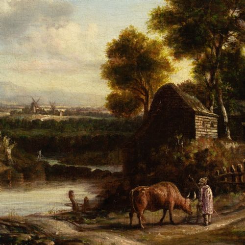19THCENTURY ENGLISH SCHOOL LANDSCAPE WITH CATTLE CROSSING A FORD - ADDITIONAL PHOTO 5