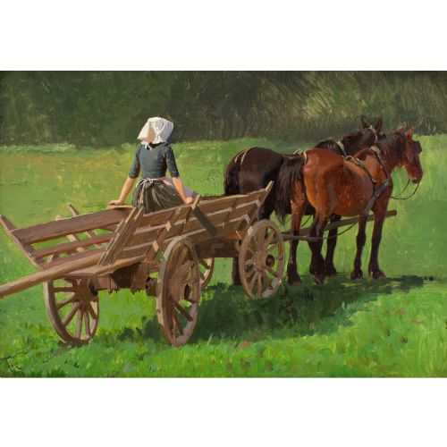 FRANTS HENNINGSEN STUDY FOR THE HARVESTERS ANTIQUE OIL PAINTING - ADDITIONAL PHOTO 1