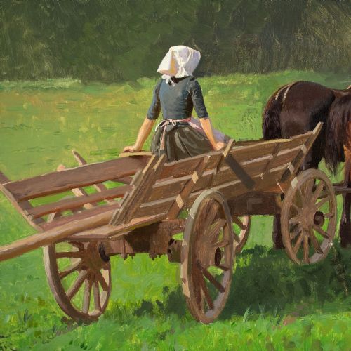 FRANTS HENNINGSEN STUDY FOR THE HARVESTERS ANTIQUE OIL PAINTING - ADDITIONAL PHOTO 4