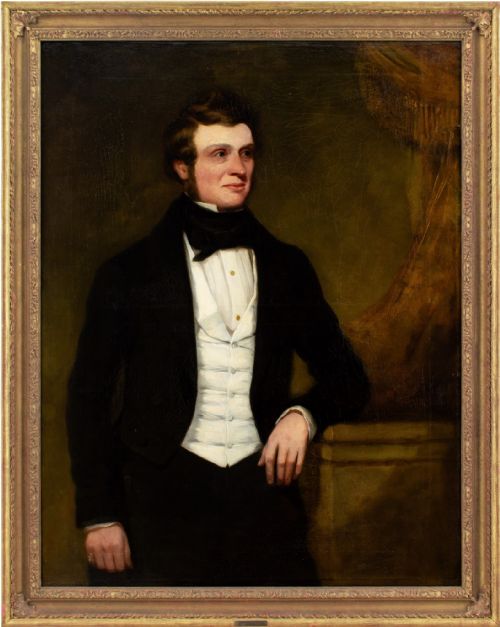 mid19thcentury english school wedding portraits of joseph harriet johnson antique oil painting - CATEGORY: ANTIQUE ART - DATED 19TH CENTURY